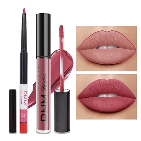 2pcs Matte Mauve Neutral Lip Liner and Lipstick Makeup Set, Liquid Lipstick 24H and Lip Liner Set Matt Liquid Lips Make Up Waterproof Long Lasting High Impact Color Lipstick Matte Kit（#28）