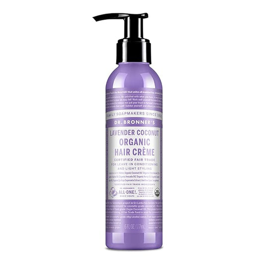Dr. Bronner's - Organic Hair Crème (Lavender Coconut, 6 Ounce) - Leave-In Conditioner and Styling Cream, Made with Organic Oils, Hair Cream Supports Shine and Strength, Nourishes Scalp, Non-GMO