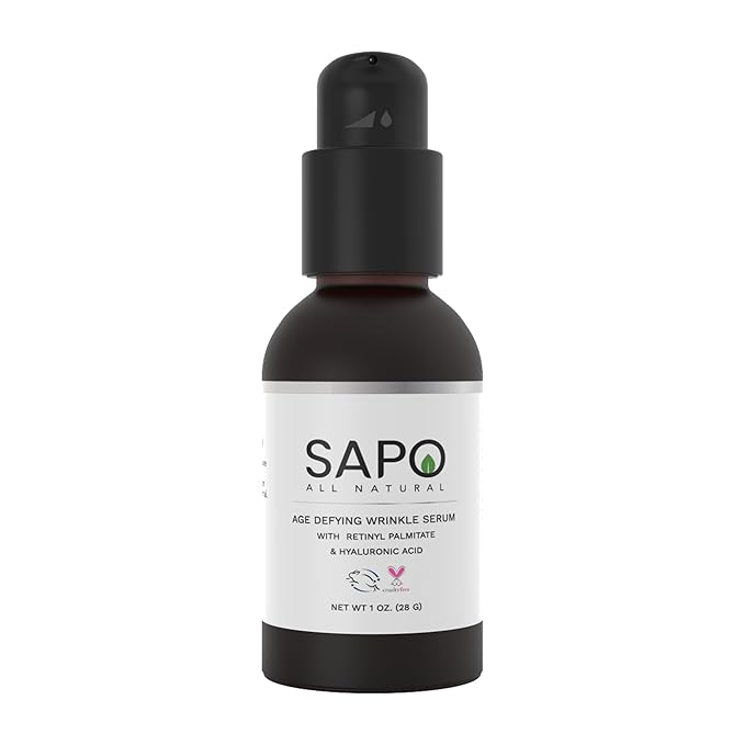 Sapo Wrinkle Serum, Bakuchiol + Retinyl Palmitate Face Serum with Peptides, Hyaluronic Acid, CoQ10 & Chamomile - Smooth, Firm & Hydrate Skin, 1 oz