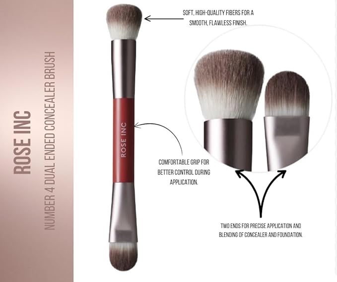 Rose Inc Number 4 Dual-Ended Concealer Brush - Vegan 2-in-1 Brush for Targeted & Diffused Application