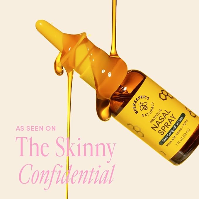 Beekeeper's Naturals Nasal Spray for Adults with Propolis, Xylitol & Saline, Clears Nasal Congestion, Moisturizes Sinus Canal, & Decongest Sinus Cavities, 1 fl oz