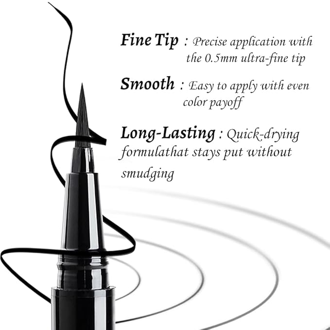 Liquid Eyeliner Set，12 Pack Matte Black Eye Liner Pen，Eye Ink Liner with Ultra-Fine Tip Makeup，Quick-Dry Eyeliner Pack，Glides on Smoothly，Smudge-Proof，Easy to Apply，Vegan Formula