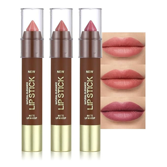 3Pcs Matte Lipstick Crayon Set for Women, 24 Hour Lipstick Lip Liner Pencil, Neutral Lip Stick Lipliner Long Lasting Waterproof Smudge Proof, Vegan & Cruelty-Free, 01+03+05