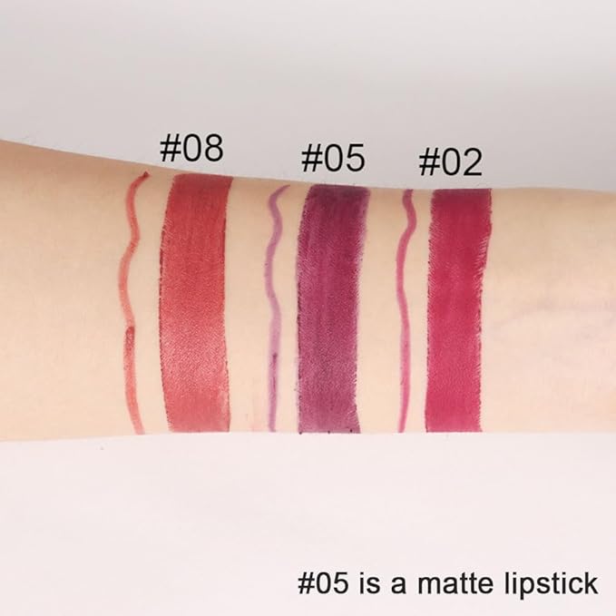 2-in-1 Plum Purple Lip Liner & Lipstick Set Kit for Women, Matte Lips Kit with Lip Liner Lip Stains Long Lasting Waterproof 24 Hour Lipstick and Lip Liners Combo Lipliners Pencil Set 05