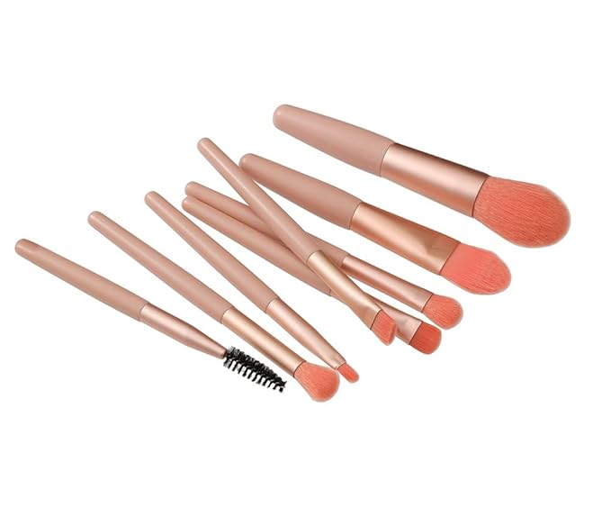 Travel Makeup Brush Set 7PCS Mini Size Premium Synthetic Fiber Foundation Blush Concealer Eyebrows Eye Shadow Angled brush Lip Make up Brush With Storage Bag (Pink)