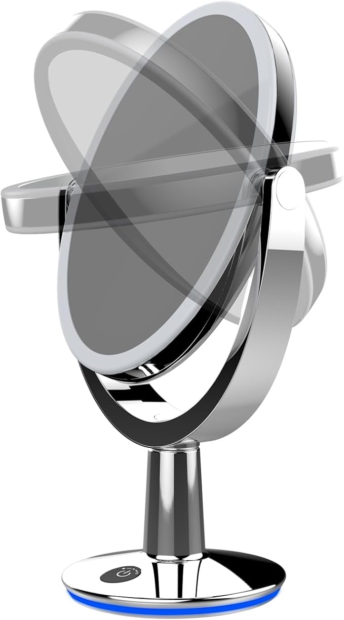 Superstar Oval Shaped Dual-Sided Lighted Makeup Mirror, 1X/5X Magnifying Vanity Makeup Mirror, 360 Degree Rotating Adjustable Brightness Mirror, Brushed Nickel