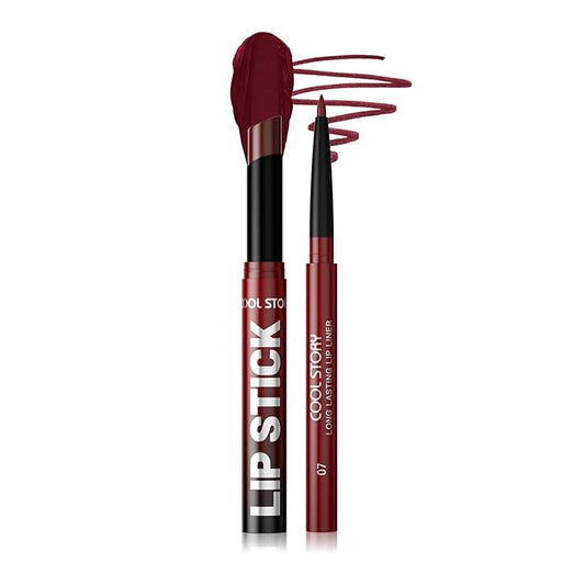COOL STORY 2 Piece Lip Liner and Lipstick Set, Long Lasting Formula, Professional Makeup Kit (07)