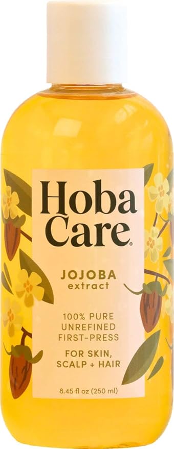 HobaCare Jojoba Oil for Hair, Skin, Face, Body, Scalp, Nails, Beard Care, Massage – 100% Pure Unrefined Natural Carrier Oil – Moisturizing, Vegan, Cruelty-Free, Hexane Free (8.45 oz)