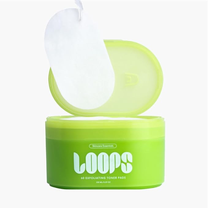 LOOPS Exfoliating Toner - Refine, Resurface, and Rebalance Skin - Brightening and Anti-Aging Skincare - Pre-soaked Bamboo Pad - Skincare Toners for Face -Exfoliatings Treatment Toner -Exfoliating Pads