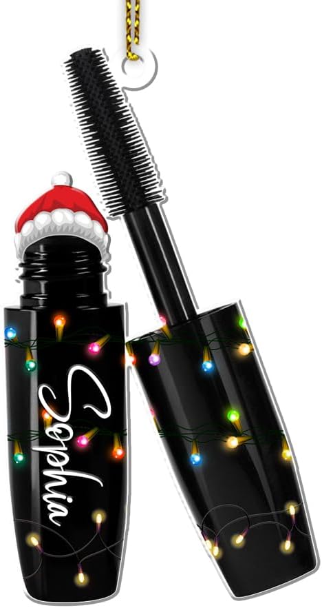 Personalized Name Mascara Christmas Shape Acrylic Flat Ornament, Makeup Mascara Ornament, Girl Makeup Artist Christmas Ornament Makeup Stylist Ornament 104