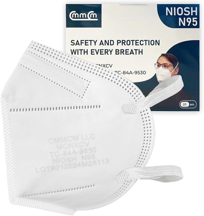 CMMCM N95 Masks for Adults - Individual Wrapped - Made in USA - NIOSH Approved Mask N95 for Men Women and Health Workers, 20 Pack