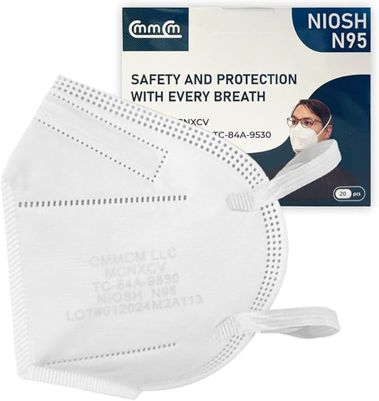CMMCM N95 Masks for Adults - Individual Wrapped - Made in USA - NIOSH Approved Mask N95 for Men Women and Health Workers, 20 Pack