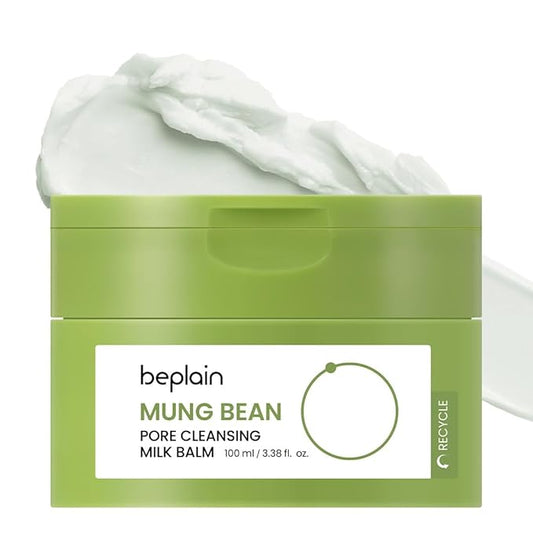 beplain Mung Bean Pore Cleansing Milk Balm (3.38 fl.oz/100ml) | Fragrance-Free | Korean Makeup Remover for Sensitive Skin | Non-Greasy Sorbet Texture with Ceramides | All-in-One Facial Cleanser