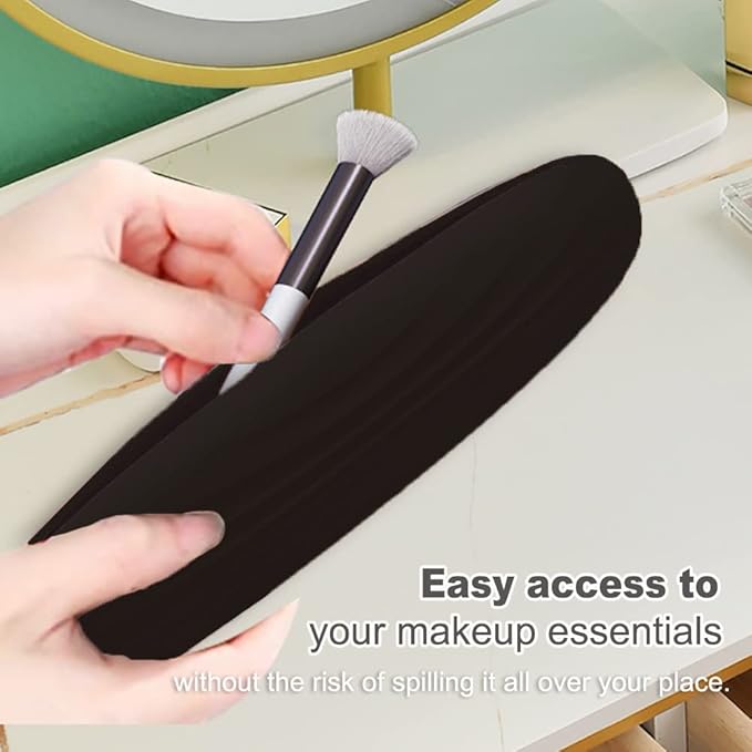 Travel Makeup Brush Holder Silicon Trendy Portable Soft Sleek Cosmetic Face Makeup Tools Organizer Container Small Case for Travel (BRUSHES NOT INCLUDED) (black-1pcs)