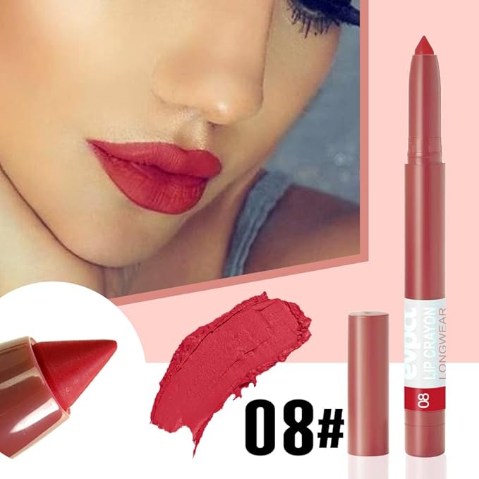 evpct 3Pcs Dark Ruby Deep Apple Red Matte Lipstick and Lip Crayon Stick Liner Pencil Set Sharpener Waterproof Long Lasting 24 Hour Lipstick Lip Liner Crayon labiales mate 24 horas originales 8&9&11
