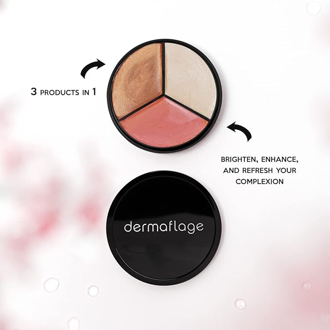 Cheek Palette: Bronzer, Highlighter, Blush Palette for Dewy Skin, Lit from Within by Dermaflage, 10g/.35oz