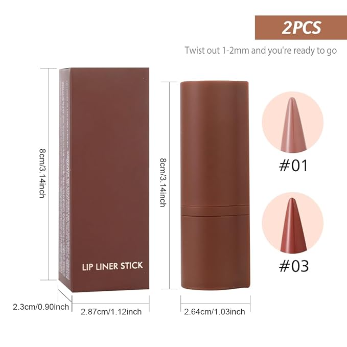 2in1 Gradient Lip Liner & Lipstick Combo,Matte Longwear Waterproof Lip Pencil with Cone Tip,Smudge Proof Crayon for Flawless Ombre Contour,Women's Long Lasting Makeup Set(01Nude Beige+03Rosewood Kiss)