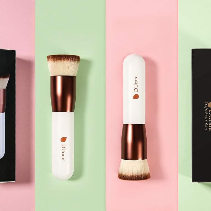 DUcare Foundation Brush,Flat Top Kabuki Brush Synthetic Professional Makeup Brush Liquid Blending Mineral Powder Buffing Stippling Makeup Tools, Rose Golden/White
