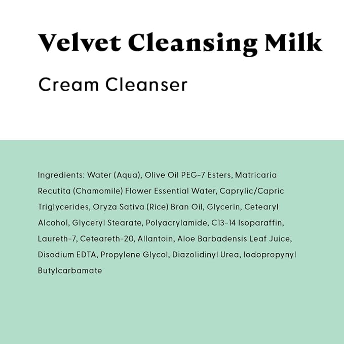 Stratia Velvet Cleansing Milk - Gentle Cream Face Cleanser, Moisturizing & Non-Foaming with Chamomile, Olive Oil & Aloe Vera, 8 Fl Oz