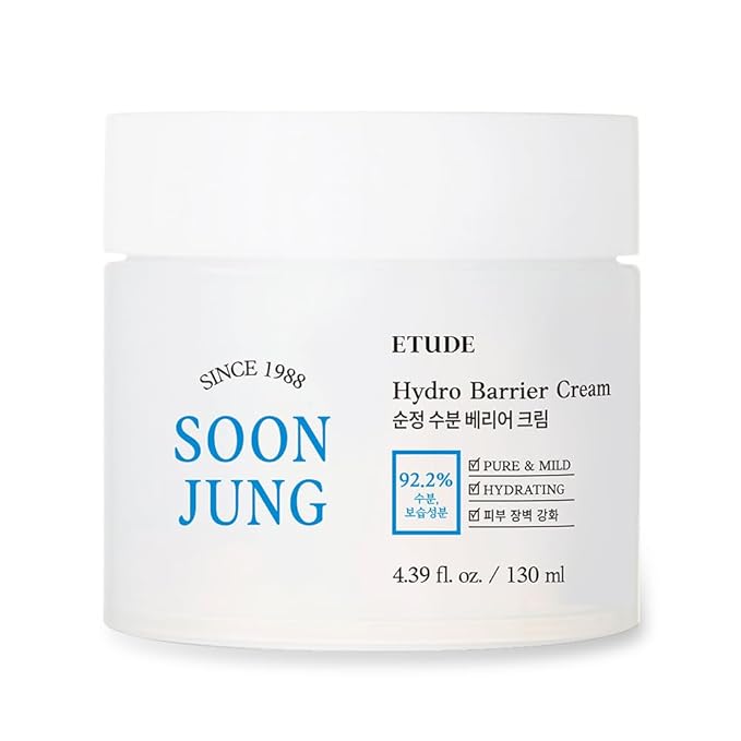 ETUDE Soonjung Hydro Barrier Cream Big Size, Face Moisturizer for Sensitive Skin, Moisturizing and Soothing Cream, 92.2% Hydrating Ingredients, Low pH Level 5.5, Korean Skin Care, Beauty (4.39 Fl Oz)