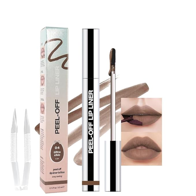 Light Taupe Liquid Matte Lip Liner Stain Peel Off with Tweezer, Long Lasting, Waterproof Matte Lipstick Lip Gloss Tattoo for Women, Transfer-prof Lip Tint Makeup for All Skin Types 04#