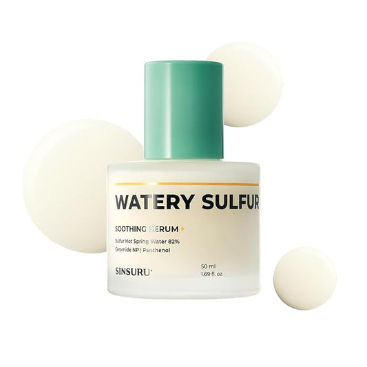 Watery Sulfur 82 Soothing Serum – Gentle Daily Face Serum for Acne-Prone & Sensitive Skin with 82% Sulfur Hot Spring Water, Fragrance-Free Formula | Korean Skincare (1.69 fl.oz / 50ml)