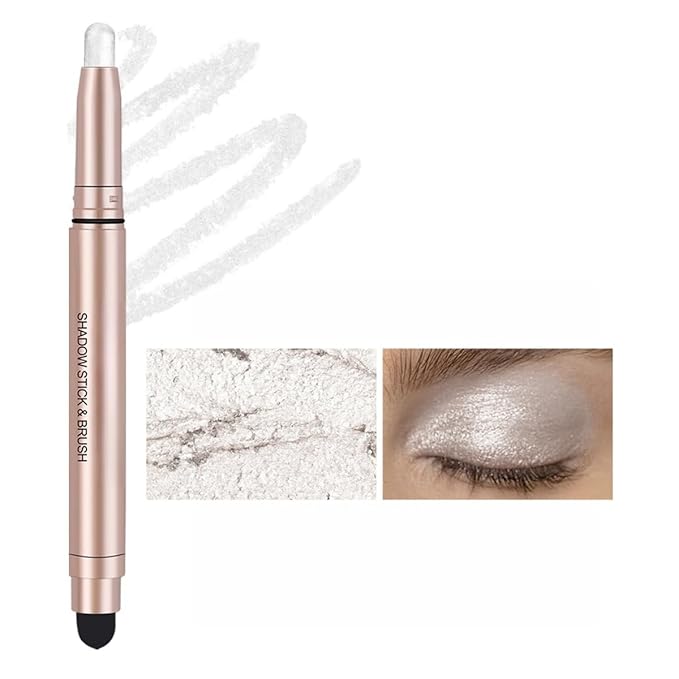 Long-Lasting Cream Eyeshadow Stick Shimmer Finish Easy Apply with Built-in Smudger Blendable silver white