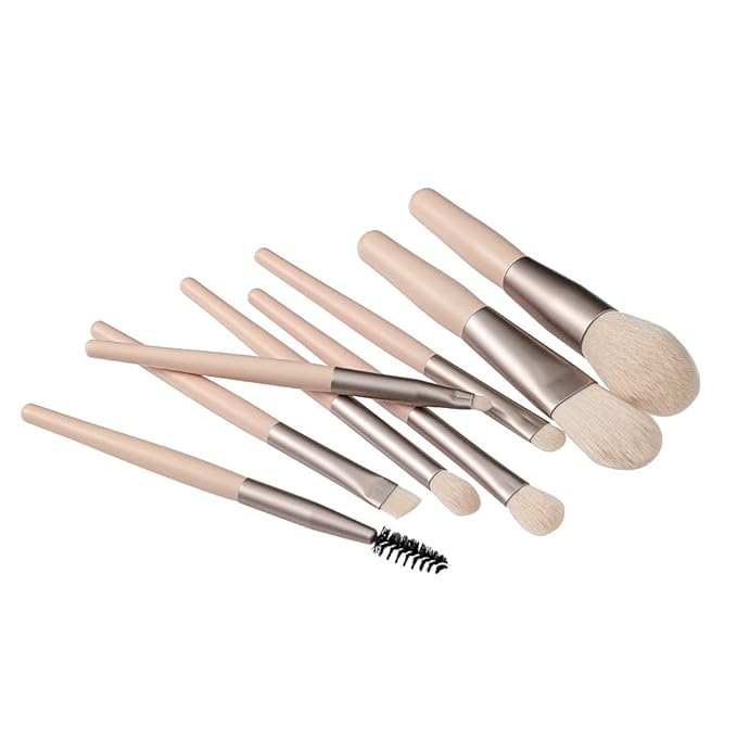 Travel Makeup Brush Set 7PCS Mini Size Premium, Synthetic Fiber Foundation Blush Concealer Eyebrows Eye Shadow Angled brush Lip Make up Brush With Storage Bag (Light Pink) 8 Piece Set