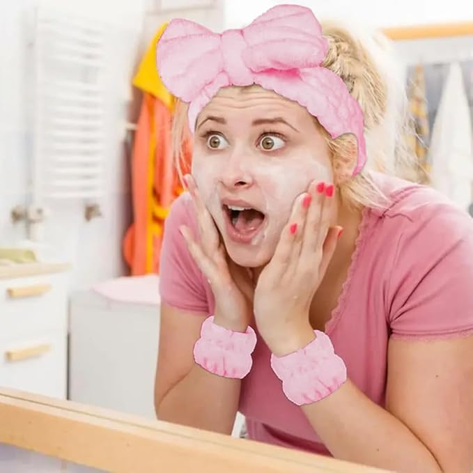 Spa Headband,Makeup Headband Set,For Face Washing Skin Care Accessories,Girls Headbands and Wristbands for Washing Face Head and Wrist Band Set