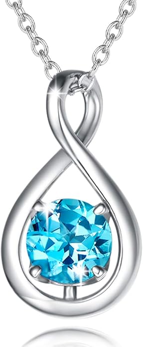 FANCIME Birthstone Necklaces for Women Fine Jewelry Sterling Silver Dainty Infinity Pendant Anniversary Birthday Christmas Gifts for Her Wife Mom Lady Daughter, Chain 16"+2" Extend