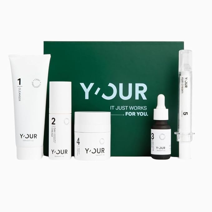Y'OUR Anti-Aging Skincare Set – 5-Step System with Cleanser, Day Cream, Serum, Night Cream & eye Cream – Targets Wrinkles & Fine Lines – Hydrating, Firming & Non-Comedogenic Formula.