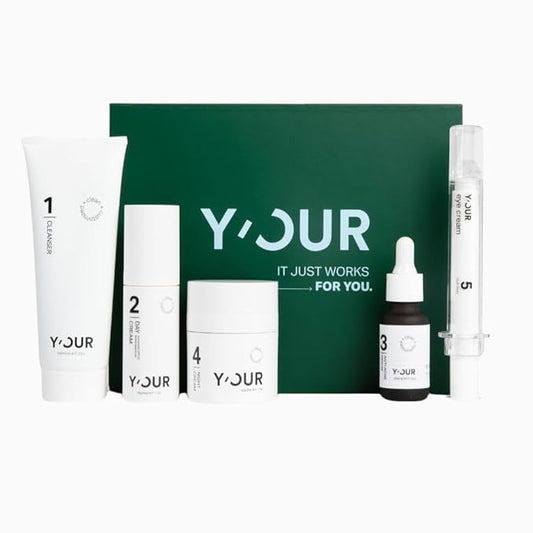 Y'OUR Anti-Aging Skincare Set – 5-Step System with Cleanser, Day Cream, Serum, Night Cream & eye Cream – Targets Wrinkles & Fine Lines – Hydrating, Firming & Non-Comedogenic Formula.