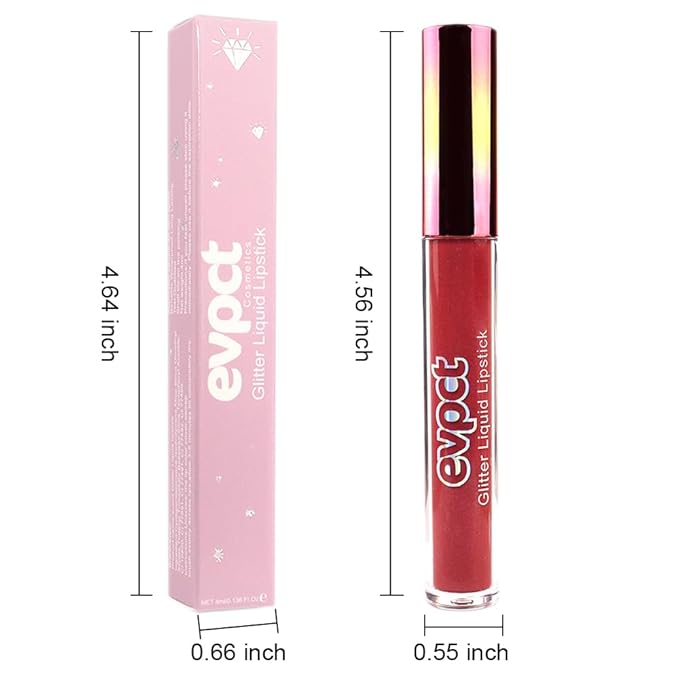 evpct 1Pcs Wine Red Matte to Glitter Liquid Lipstick Lip Set Kit, Long Lasting Matte Diamond Glitter Lipstick Waterproof, Colorful Sparkly Glossy Metallic Shimmer Sparkle Lip Gloss for Women 06#