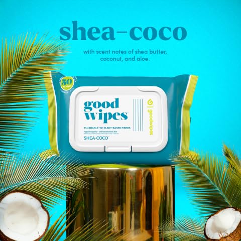 goodwipes Flushable Butt Wipes - Vitamin E & Aloe - Sewer & Septic Safe - Extra Large Adult Wet Wipes For Women & Men - Bathroom Essentials - Shea Coco, 418 Count (8 Packs + 1 Travel)