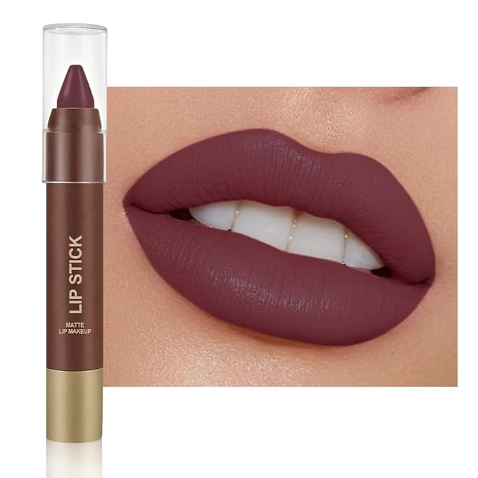 Matte Lipstick Crayon for Women, Dark Purple 24 Hour Lipstick Lip Liner Pencil, Neutral Lip Stick Lipliner Long Lasting Waterproof Smudge Proof, Vegan & Cruelty-Free, 05