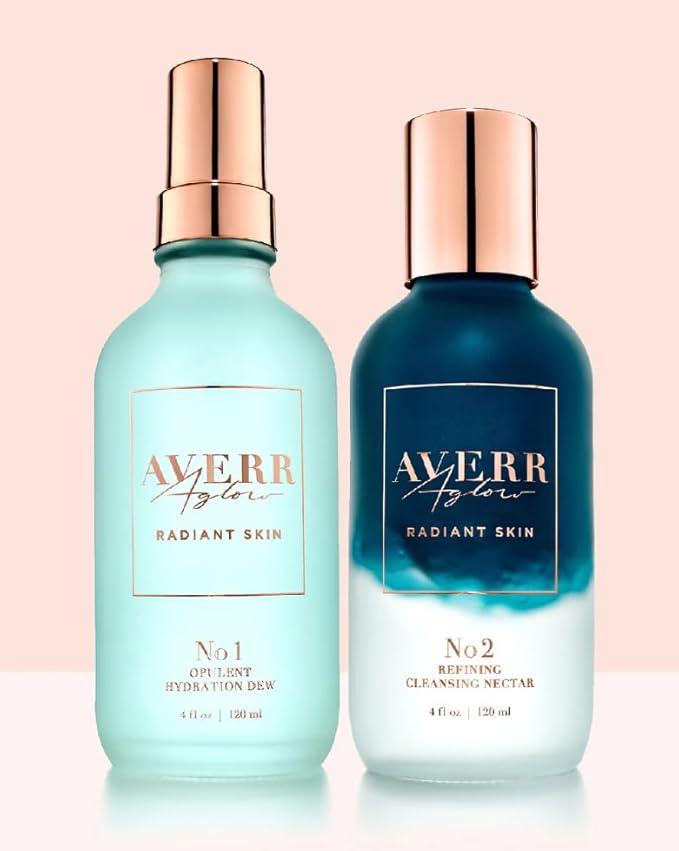 Averr Aglow Radiant Skin Set No.1 & No.2, Opulent Hydration Dew & Refining Cleansing Nectar, Anti-Aging, Moisturizer, Recover Skincare Hydration Set