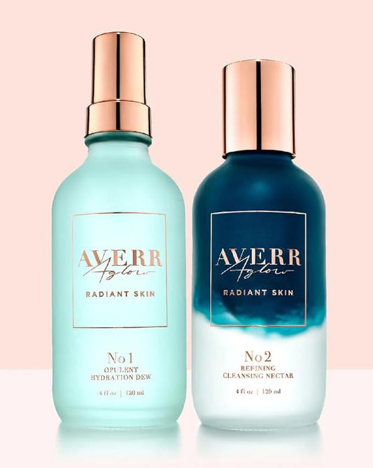 Averr Aglow Radiant Skin Set No.1 & No.2, Opulent Hydration Dew & Refining Cleansing Nectar, Anti-Aging, Moisturizer, Recover Skincare Hydration Set