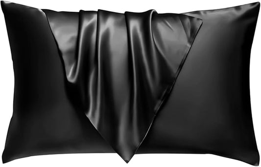 BHZ Satin Goose Down Feather Pillows Standard Size with Black Satin Pillowcase for Hair and Skin, Cooling Pillow Cases Similar to Silk Pillow Cases, Christmas Decorative Gifts for Women, Mom Men