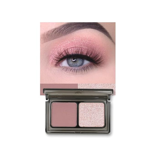Champagne Pink Shimmer Eyeshadow Matte Rose Double Colors Palette, High Pigment Eye Shadow Powder, Blendable Smooth and Texture Waterproof Smudge-proof Durable Long-lasting Makeup Palette 01#