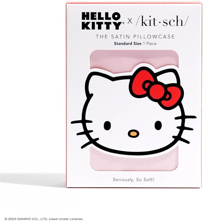 Kitsch x Hello Kitty Satin Pillowcase with Zipper for Hair Skin, Softer Than Silk Pillow Cases, Wrinkle-Free, Cooling Satin Pillow Covers, Solid Pink Kitty Face, Standard Size (19x26)