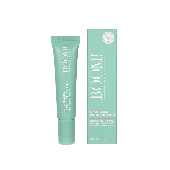 Boom Awaken Cooling Under Eye Cream - Targets Puffiness & Uneven Tone with Vitamin C, Licorice Root, Wild Mint, Green Tea & Hyaluronic Acid - Lightweight, Refreshing, Vegan Formula - 0.5 oz