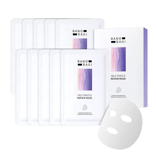 Banobagi Milk Thistle Repair Face Mask – Korean Skin Care with Centella, Hyaluronic Acid & Adenosine | Hydrating & Soothing Sheet Mask for Sensitive Skin, Fragrance-Free, 10EA