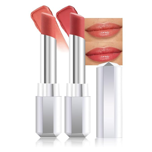 evpct 2Pcs Nude Honey Lipstick Tinted Lip Balm, Sheer Hydrating Shine Tinted Lipstick for Women, Moisturizing Lip Color, Nourishing Tinted Lip Balm Plumper Gloss Stain, Glossy Shiny Finish