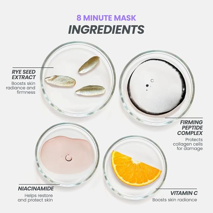 Wonderskin 8 Minute Mask, Hydrating and Anti Aging Face Mask Packed with Vitamin C and Niacinamide, Moisturizing Face Masks Pack of 8