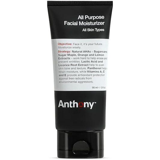 Anthony All-Purpose Facial Moisturizer – Men’s Hydrating Lotion for Dry Skin – Lightweight, Non-Comedogenic, Anti-Aging Formula – 3 Fl Oz