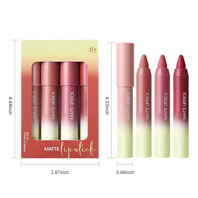 BINGBRUSH 4PCS 2in1 Matte Lip Liner and Lipstick Combo, Lipstick for Women, Longwear Waterproof Lip Liner Pencil, Matte lipstick Smudge Proof,Women's Long Lasting Lip Makeup (Set1 01#+02#+03#+04#)