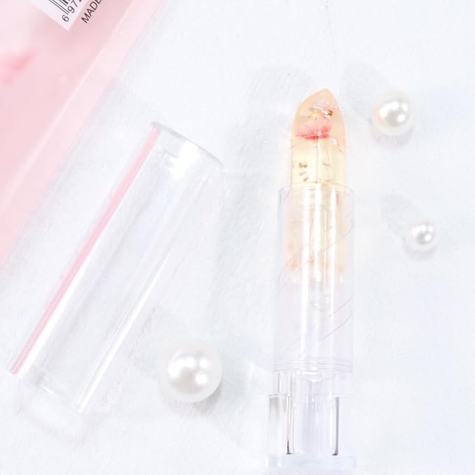 BINGBRUSH Crystal Flower Jelly Color Changing Lipstick,Long Lasting Lip Care Moisturizer Lip Balm Magic Color Change Lip Gloss Lip Tint Stain Matte Makeup Lipstick (01#Pink flower)