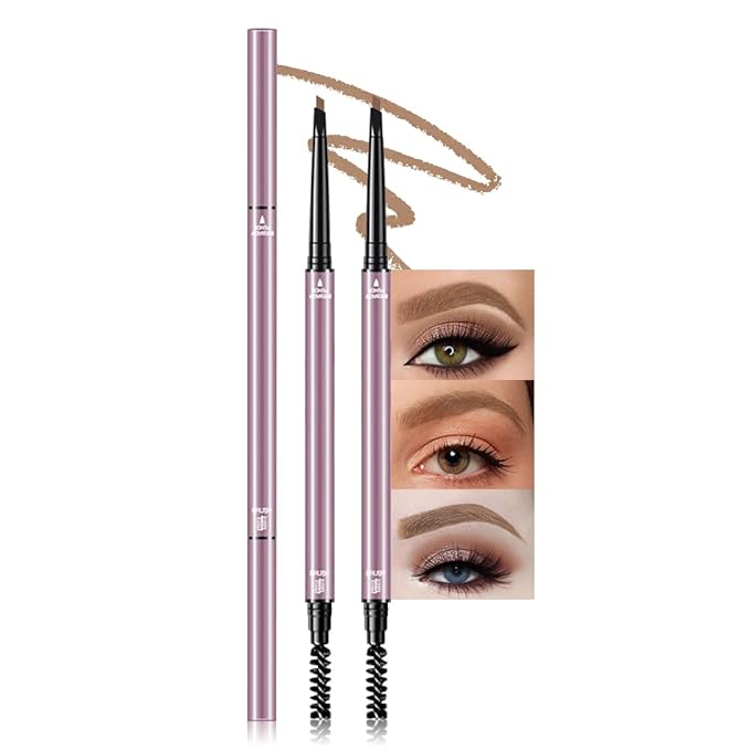 3 Pcs Light Brown Eyebrow Pencils for Women,with Spoolie Brush,Eyebrow Pencil Soft Textured,Waterproof Sweat-proof for Fills in Sparse Areas and Gaps Create a Natural Eye Brow,Vegan & Cruelty-Free