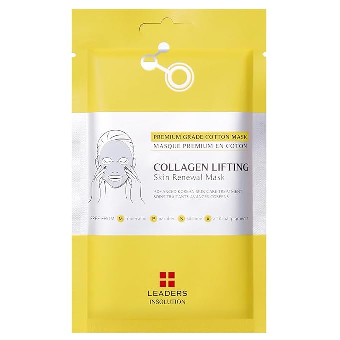 Leaders Insolution Collagen Lifting Skin Renewal Mask | Marine Collagen for Firmness and Elasticity Anti-Wrinkle, Sculpting Facial Sheet | Hydrating Serum for Smooth Skin (10 Sheets)