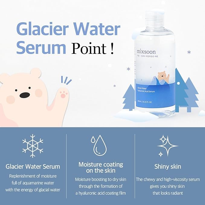 mixsoon Glacier Water Hyaluronic Acid Serum - Non-greasy Hydration Booster, Firming Facial Serum For Radiant, Dewy Skin - Korean Serum for Glass Skin (3.38 fl.oz / 100ml)
